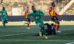La joie de Pape Meissa Ba, auteur du premier but du Red Star contre Lens en Coupe de France, le 6 mars 2021 au Stade Bauer Ă Saint-Ouen