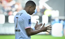 Le Français Kylian Mbappé, durant le match de Ligue 1 de son club du Paris Saint-Germain contre le Stade Rennais, au Roazhon Park de Rennes le 3 octobre 2021