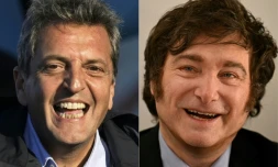 Composition avec les portraits du ministre de l'Economie Sergio Massa et de l'ultralibéral Javier Milei qui s'affronteront au second tour de l'élection présidentielle argentine le 19 novembre 2023
