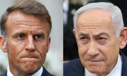 Le président français Emmanuel Macron (G) et le Premier ministre israélien Benjamin Netanyahu