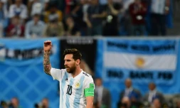 L'attaquant argentin Lionel Messi buteur lors du match face au Nigeria le 26 juin 2018 à Saint-Pétersbourg au Mondial 