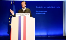 Emmanuel Macron, candidat à la présidentielle, lors d'une conférence de presse le 19 janvier 2017 à Paris