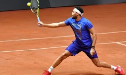 Jo-Wilfried Tsonga lors d'un entraînement de l'équipe de France de Coupe Davis à Villeneuve-d'Ascq, le 22 novembre 2018, à la veille d'affronter la Croatie en finale