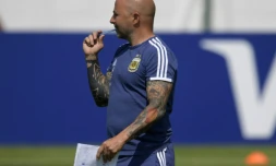 Jorge Sampaoli dirige une séance d'entraînement de l'Argentine dans son camp de base à Bronnitsy, près de Moscou, le 23 juin 2018