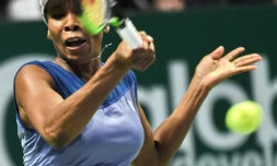 L'Américaine Venus Williams retourne face à la Française Caroline Garcia en demi-finale du Masters à Singapour, le 28 octobre 2017