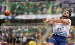 Le Français Quentin Bigot, 4e de la finale du lancer du marteau, lors des Championnats du monde d'athlétisme, le 16 juillet 2022 à Eugene (Oregon)