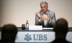 Sergio Ermotti, le patron d'UBS, lors d'une conférence de presse, le 31 août 2023 à Zurich, en Suisse