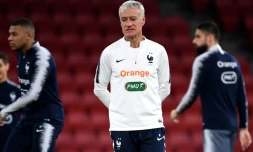 Le sélectionneur de l'équipe de France Didier Deschamps lors d'un entraînement à Tirana, le 16 novembre 2019