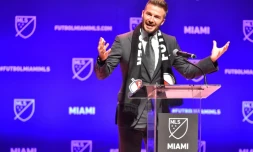 La superstar David Beckham s'exprime devant les reporters au sujet du prochain lancement de sa franchise MLS à Miami, le 29 janvier 2018 