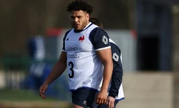 Le rugbyman international français Mohamed Haouas pendant un entraînement à Marcoussis, en banlieue parisienne, le 21 février 2023