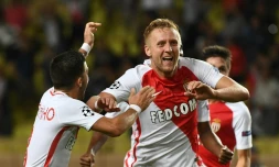 Le Monégasque Kamil Glik célèbre son but du 1-1, le 27 septembre 2016  face au Bayer Leverkusen