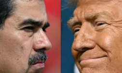 Combo réalisé en 2025 de portraits de Nicolas Maduro (g) et Donald Trump