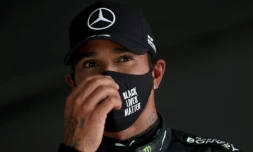 Le Britannique Lewis Hamilton (Mercedes) après les qualifications du Grand Prix du Portugal, le 24 octobre 2020 à Portimao  