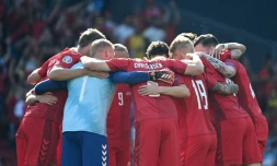 Les joueurs danois avant leur match de l'Euro contre la Belgique le 17 juin 2021 à Copenhague