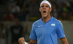 L'Argentin Juan Martin Del Potro victorieux du Serbe Novak Djokovic aux JO de Rio, le 7 août 2016