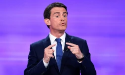 Manuel Valls pendant le débat TV de l'entre-deux-tours de la primaire PS, le 25 janvier 2017 à La Plaine-Saint-Denis