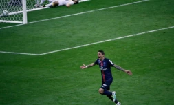 Angel Di Maria après avoir signé le but de la victoire du PSG face à Lille en finale de la Coupe de la Ligue au Stade de France, le 23 avril 2016