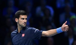 Le Serbe Novak Djokovic face au Belge David Goffin , le 17 novembre 2016 au Masters à Londres