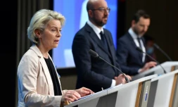 La présidente de la Commission européenne Ursula von der Leyen et le président du Conseil européen Charles Michel, le 25 mars 2022 à Bruxelles