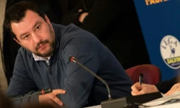 Le ministre de l'Intérieur italien Matteo Salvini, chef de file de la Ligue, lors d'une conférence de presse à Pescara le 7 février 2019