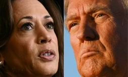 La vice-présidente américaine Kamala Harris à Washington, le 25 octobre 2024, et l'ex-président américain Donald Trump à Butler, en Pennsylvanie, le 5 octobre 2024