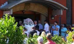 Funérailles d'une fillette de neuf ans tuée dans l'attaque au couteau à l'origine d'une semaine d'émeutes d'extrême-droite au Royaume-Uni, le 11 août 2024  à Southport, dans le nord-ouest de l'Angleterre