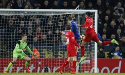 L'attaquant de Leicester Jamie Vardy inscrit unh but contre Liverpool au King Power Stadium, le 27 février 2017