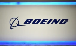 Le logo de Boeing photographié le 22 octobre 2019 lors du 70e CongrÚs astronautique international à Washington