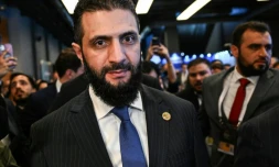 Le président syrien par intérim, Ahmad al-Chareh, lors du Forum diplomatique d'Antalya, en Turquie, le 11 avril 2025