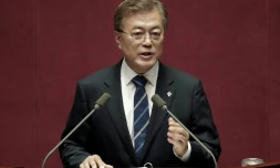 Le président Sud-coréen Moon Jae-In, à l'Assemblée nationale de Séoul le 12 juin 2017