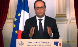 Capture d'écran d'une vidéo de François Hollande adressant ses voeux aux Français le 21 décembre 2015 à l'Elysée à Paris