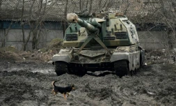 Un véhicule blindé russe dans la région de Rostov, proche de l'Ukraine, le 25 février 2022