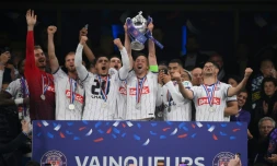 Les joueurs de Toulouse vainqueurs de la Coupe de France contre Nantes, le 29 avril 2023 au Stade de France à Saint-Denis  
