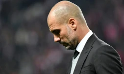 L'entraîneur de Manchester City Pep Guardiola lors du match face à Monaco en Ligue des champions au stade Louis II, le 15 mars 2017 