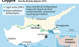 Carte de Chypre, divisée depuis 1974