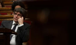 Le président catalan Carles Puigdemont, au Parlement catalan à Barcelone, le 26 octobre 2017
