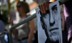 Manifestation devant l'ambassade de Russie à Londres en soutien à l'opposant russe emprisonné Alexeï Navalny, à l'occasion de son 47e anniversaire, le 4 juin 2023