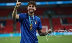 Manuel Locatelli tout juste sacré champion d'Europe avec l'Italie devant l'Angleterre à Wembley, le 11 juillet 2021 