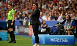 La sélectionneuse des Bleues,
Corinne Diacre, lors du quart de finale du Mondial contre les Etats-Unis, le 28 juin 2019 au Parc des Princes