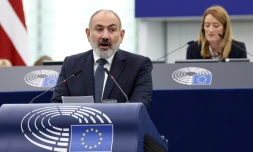 Le Premier ministre arménien Nikol Pachinian au Parlement européen à Strasbourg le 17 octobre 2023