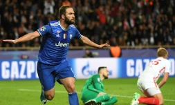 L'attaquant de la Juve Gonzalo Higuain, auteur d'un doublé contre Monaco en Ligue des champions à Louis-II, le 3 mai 2017