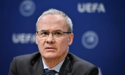 Giorgio Marchetti, secrétaire général adjoint de l'UEFA, en conférence de presse au siège de l'instance européenne, le 4 décembre 2019 à Nyon