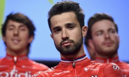 Le Français Nacer Bouhanni (c) lors de la présentation de l'équipe Cofidis, le 11 janvier 2017 à Barcelone