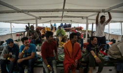 Des migrants secourus par l'ONG Proactiva Open Arms, en Méditerranée le 2 juillet 2018