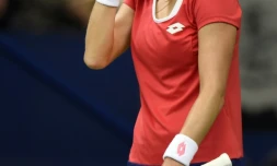 La Russe Ekaterina Makarova lors son match de Fed Cup face à la Néerlandaise Kiki Bertens, le 6 février 2016 à Moscou