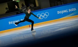Kamila Valieva à l'entraînement le 12 février 2022 dans la patinoire olympique à Pékin 
