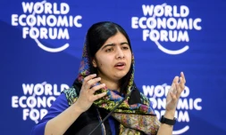 La prix Nobel de la paix Malala Yousafzai -- ici au Forum Ă©conomique mondial Ă Davos en janvier 2018-- est de retour au Pakistan, son pays natal, pour la premiĂšre fois depuis 2012, date Ă laquelle elle avait Ă©tĂ© blessĂ©e par balle Ă la tĂȘte par un taliban