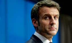 Emmanuel Macron lors d'une conférence de presse à l'issue d'une réunion spéciale du Conseil européen sur l'Ukraine à Bruxelles le 25 février 2022