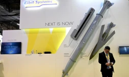 L'entreprise de technologie militaire israélienne Elbit Systems le 16 juin 2022, au salon Eurostarory à Villepinte, en Seine-Saint-Denis