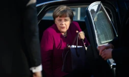 La chanceliÚre allemande Angela Merkel à son arrivée aux négociations en vue de former un gouvernement de coalition, le 6 février 2018 à Berlin